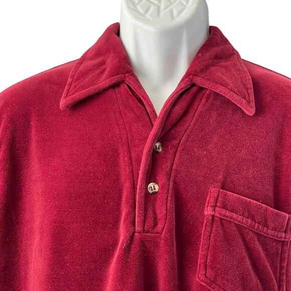 VINTAGE 70s Mervyn's Velour Long Sleeve Polo Shirt Size Large - Picture 2 of 5